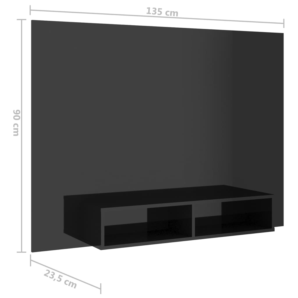 Tv-wandmeubel 135x23,5x90 cm bewerkt hout hoogglans zwart