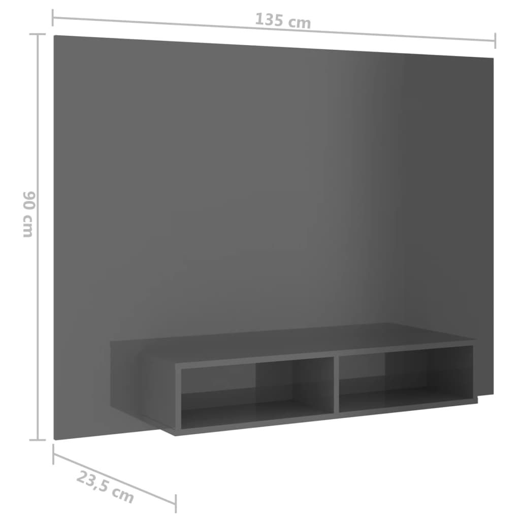 Tv-wandmeubel 135x23,5x90 cm bewerkt hout hoogglans zwart