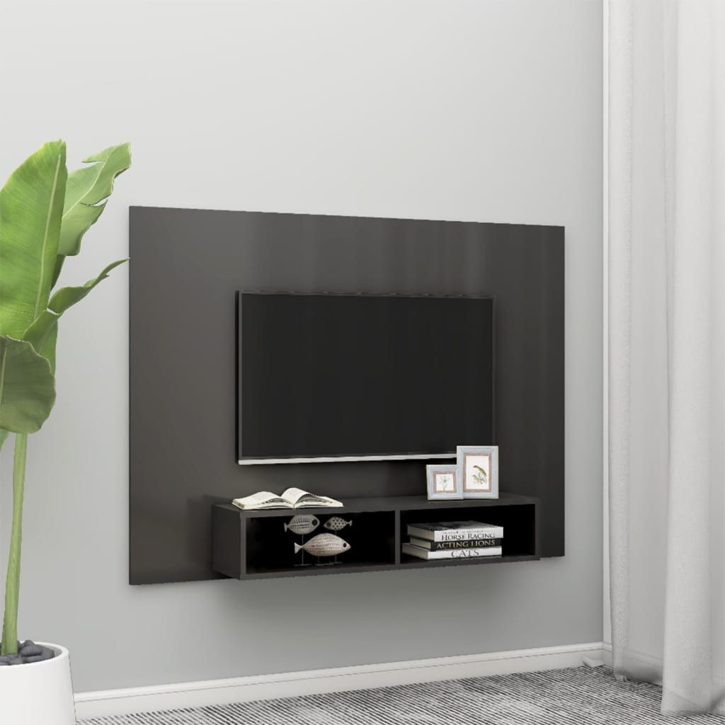 Tv-wandmeubel 135x23,5x90 cm bewerkt hout hoogglans zwart