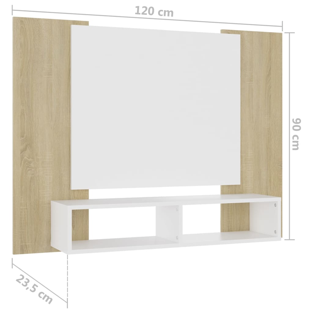 Tv-wandmeubel 120x23,5x90 cm spaanplaat wit sonoma