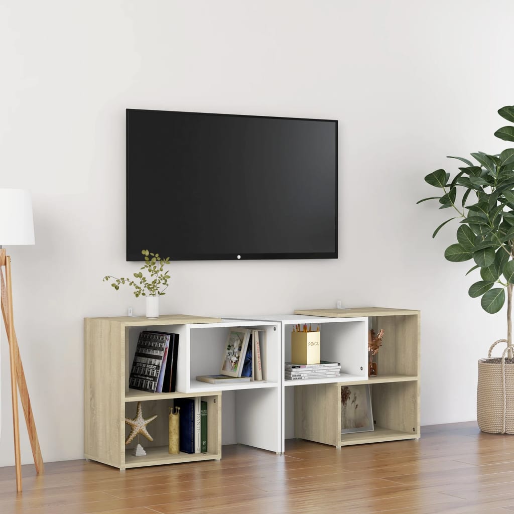 Meuble TV 104x30x52 cm en bois travaillé