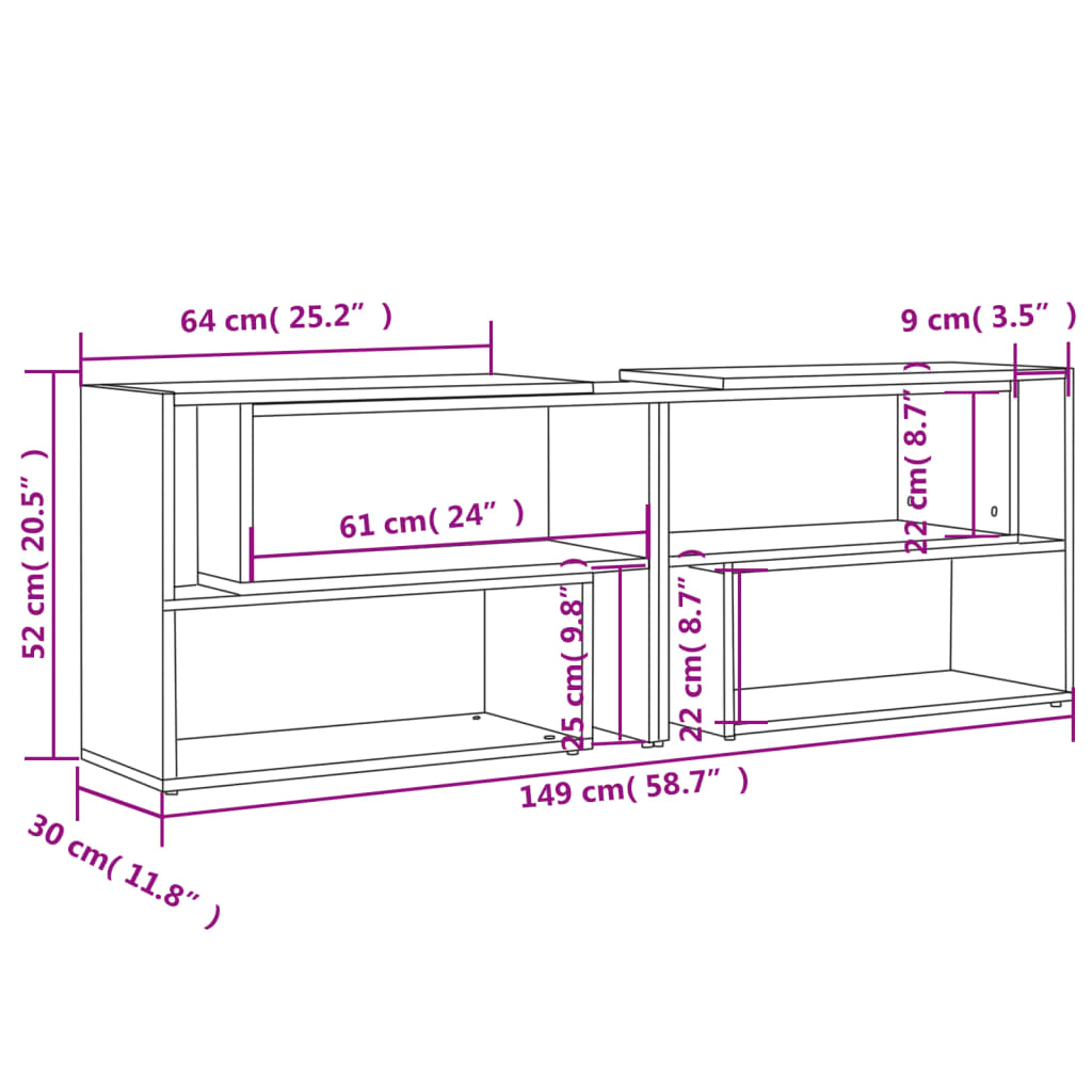 Meuble TV 149x30x52 cm en bois travaillé