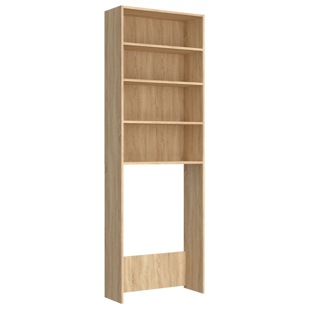 Wasmachinekast 64x24x190 cm wit en sonoma eikenkleurig