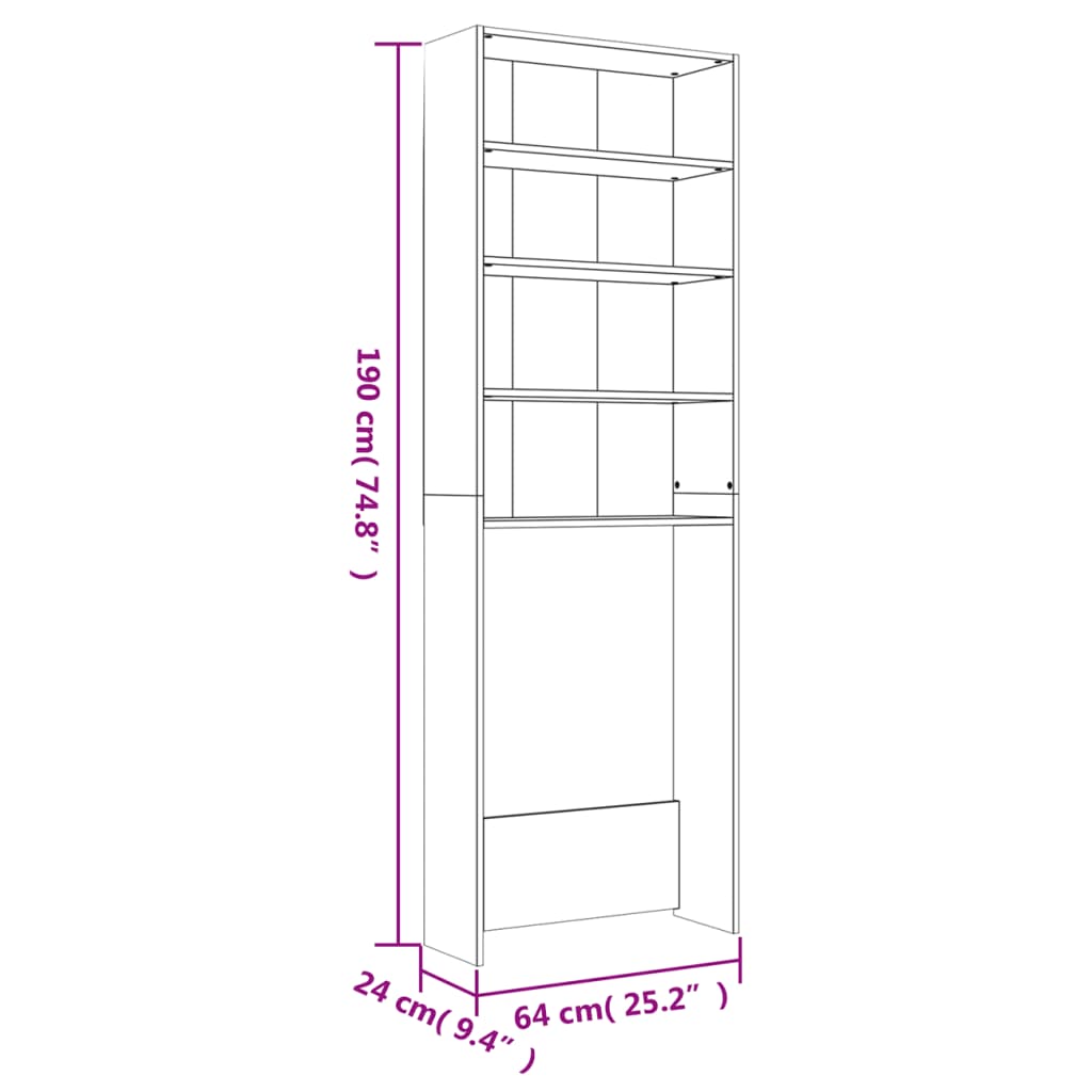 Wasmachinekast 64x24x190 cm wit en sonoma eikenkleurig