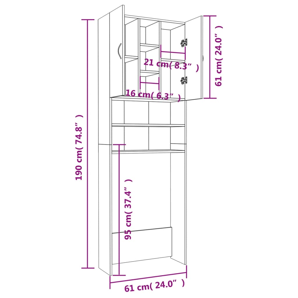 Meuble lave-linge 64x25,5x190 cm