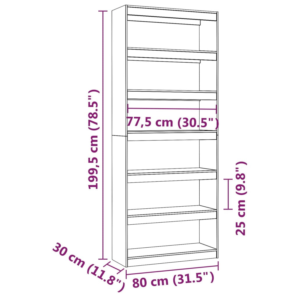 Boekenkast/kamerscherm 80x30x103,5 cm massief grenenhout