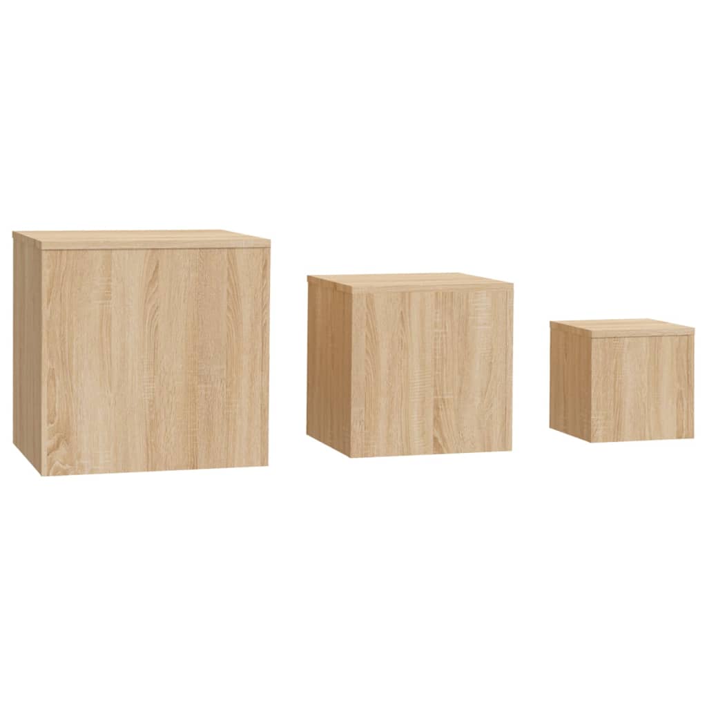 Tables d'appoint 3 pcs bois traité couleur chêne brun