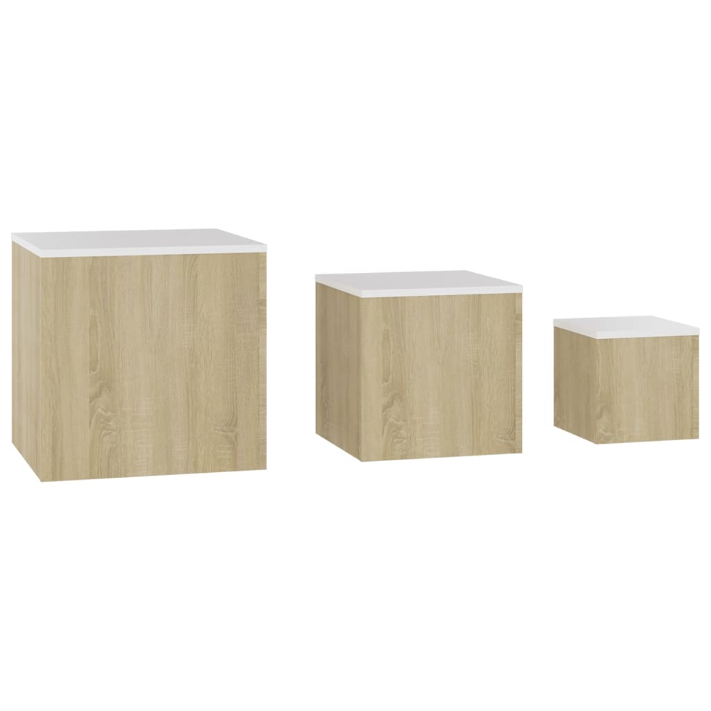 Tables d'appoint 3 pcs bois traité couleur chêne brun