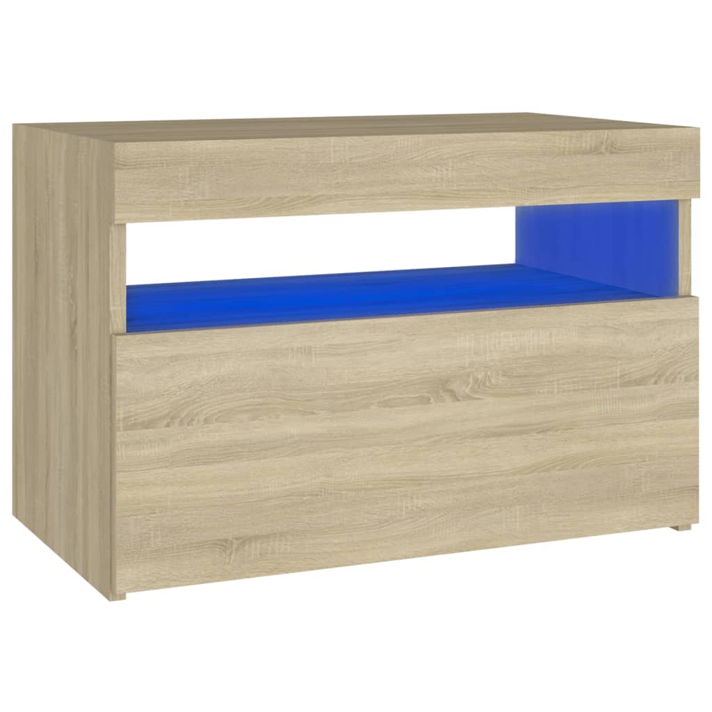 Nachtkastje 2 st LED-verlichting 60x35x40 cm bewerkt hout