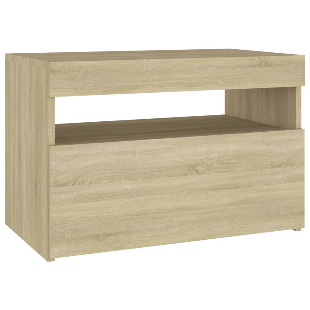 Table de chevet 2 pcs éclairage LED 60x35x40 cm bois fini