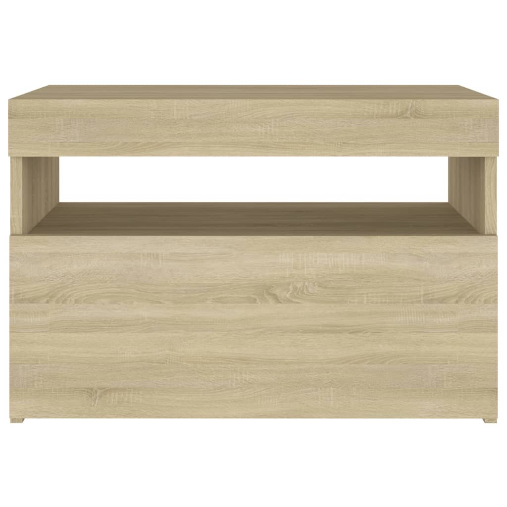 Table de chevet 2 pcs éclairage LED 60x35x40 cm bois fini