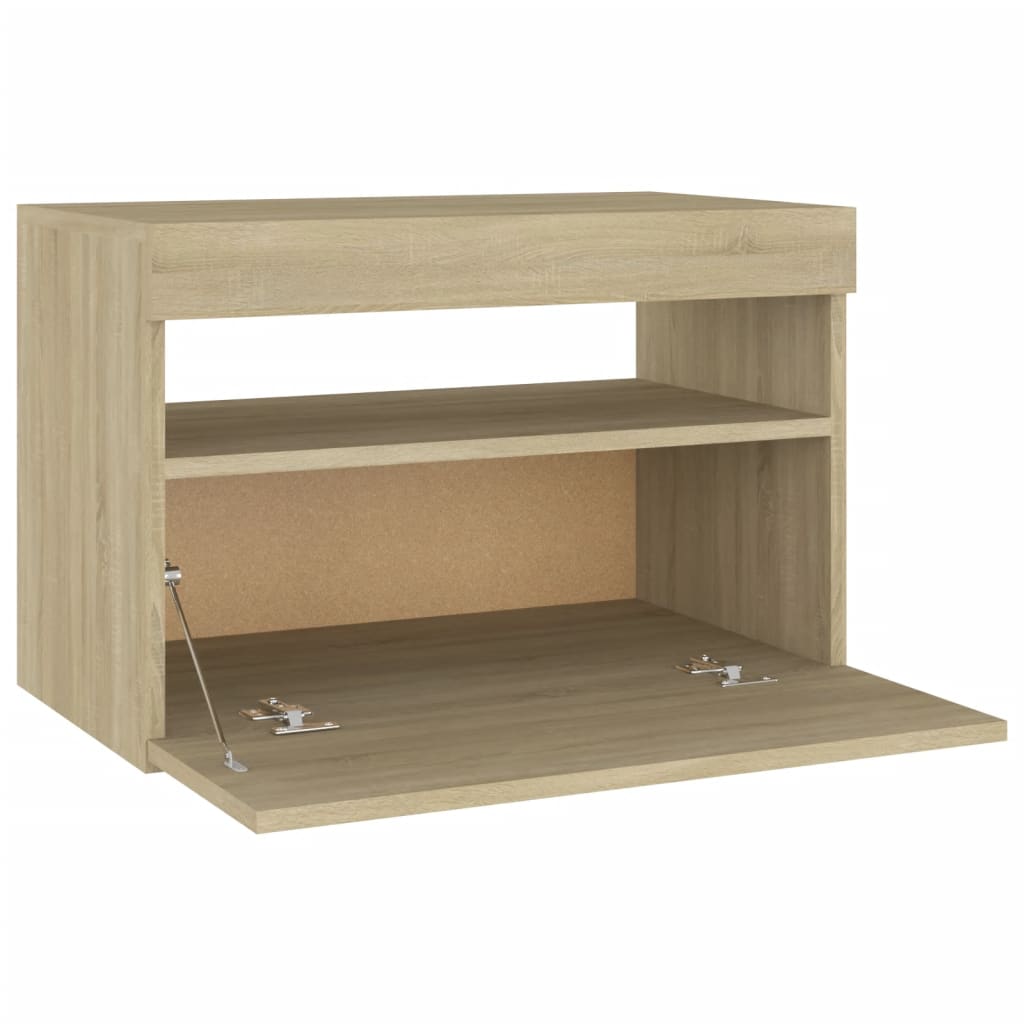 Table de chevet 2 pcs éclairage LED 60x35x40 cm bois fini