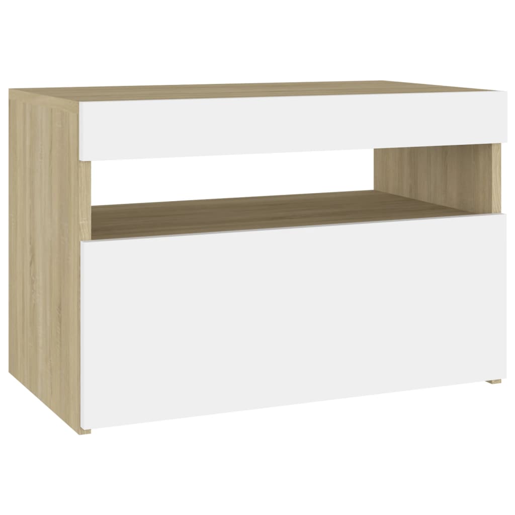 Table de chevet 2 pcs éclairage LED 60x35x40 cm bois fini