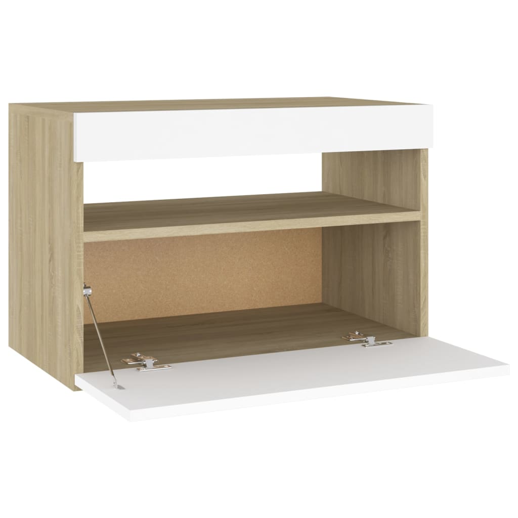 Table de chevet 2 pcs éclairage LED 60x35x40 cm bois fini