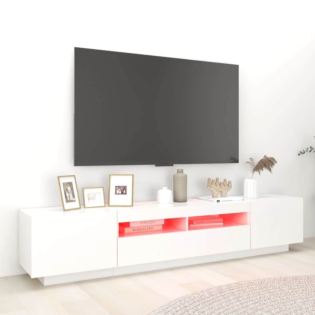 Tv-meubel met LED 200x35x40 cm bewerkt hout artisanaal eiken