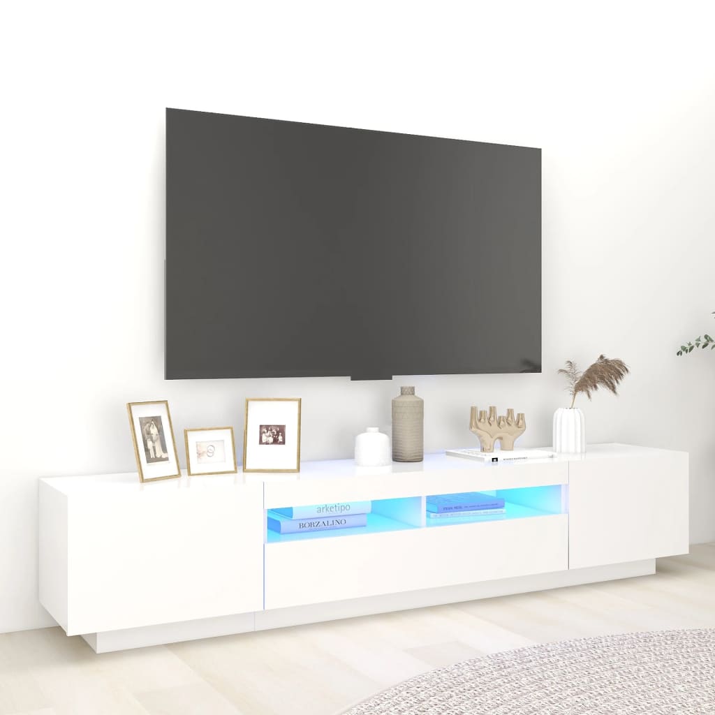 Tv-meubel met LED 200x35x40 cm bewerkt hout artisanaal eiken