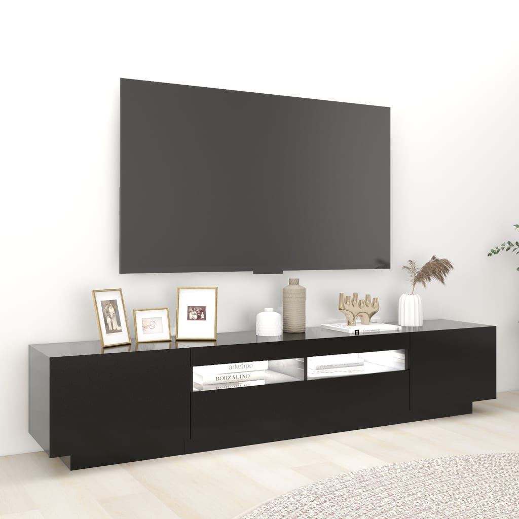 Tv-meubel met LED 200x35x40 cm bewerkt hout artisanaal eiken