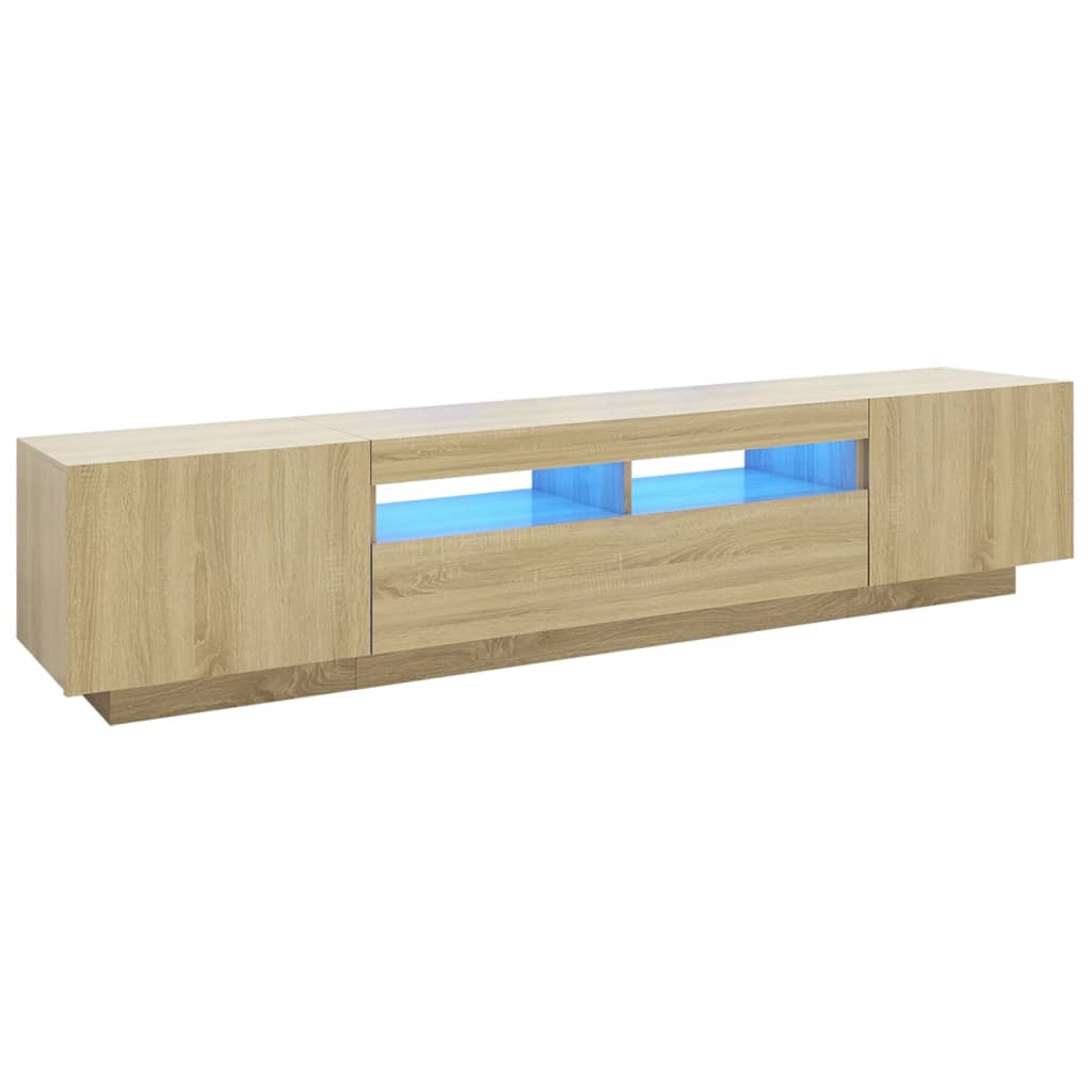 Tv-meubel met LED 200x35x40 cm bewerkt hout artisanaal eiken