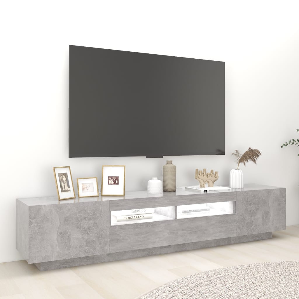 Tv-meubel met LED 200x35x40 cm bewerkt hout artisanaal eiken