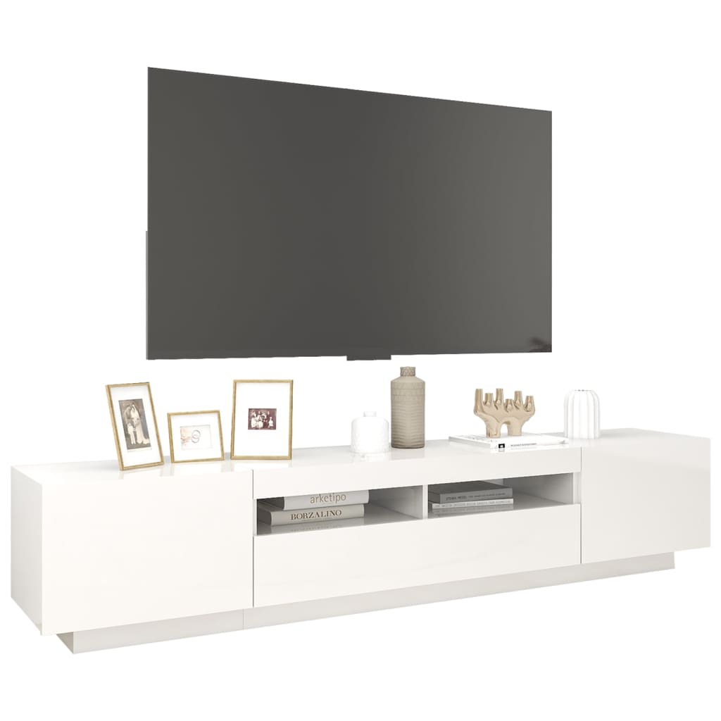 Tv-meubel met LED 200x35x40 cm bewerkt hout artisanaal eiken