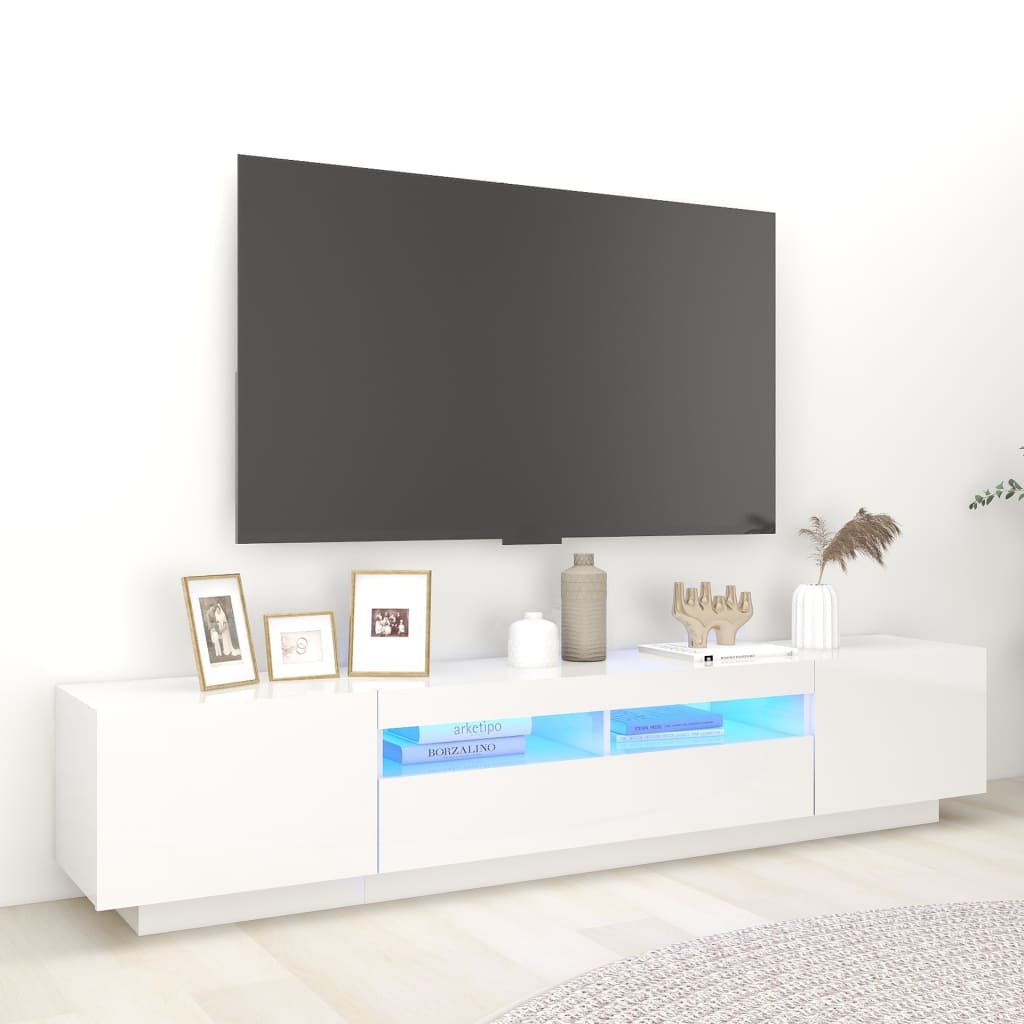 Tv-meubel met LED 200x35x40 cm bewerkt hout artisanaal eiken