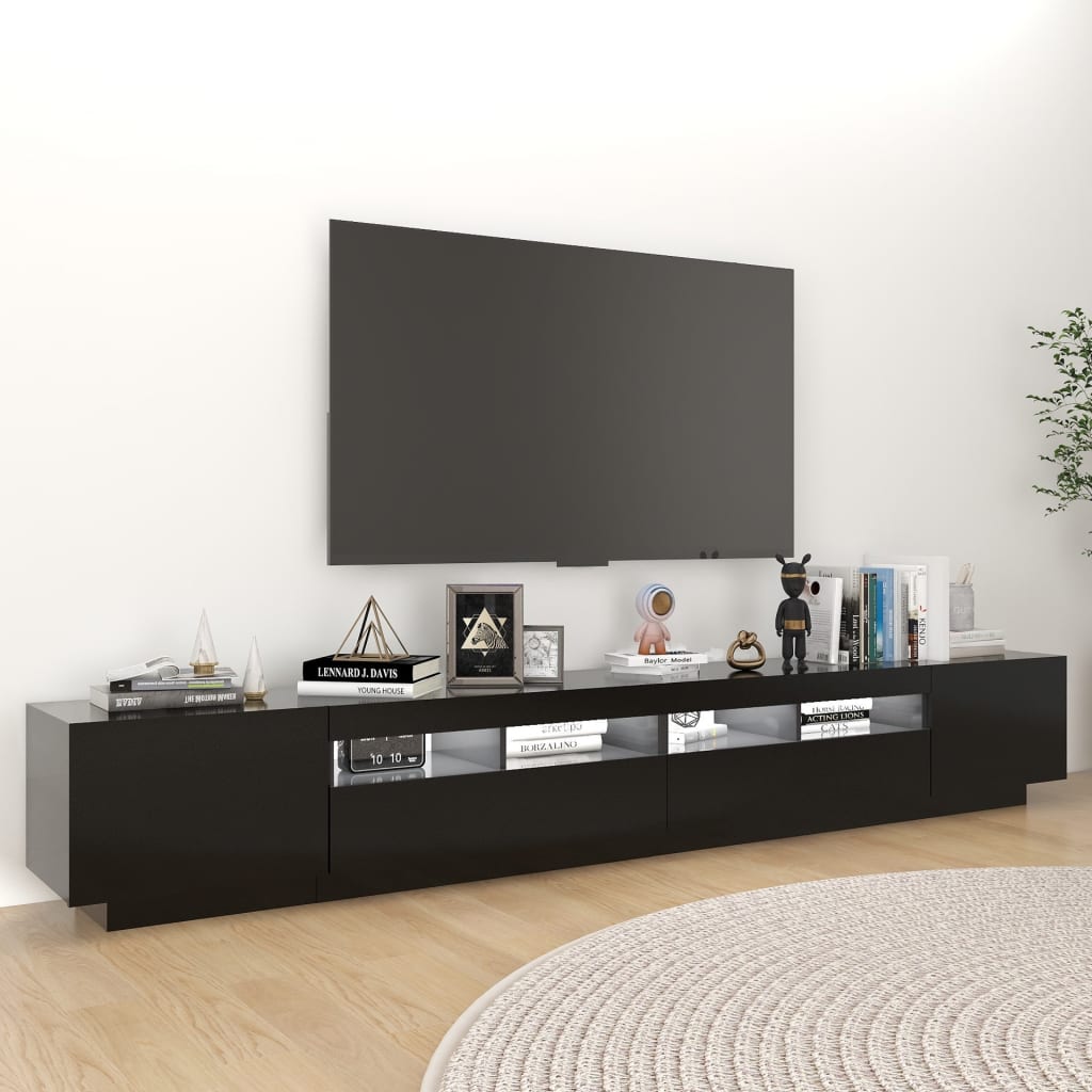 Tv-meubel met LED 260x35x40 cm bewerkt hout artisanaal eiken