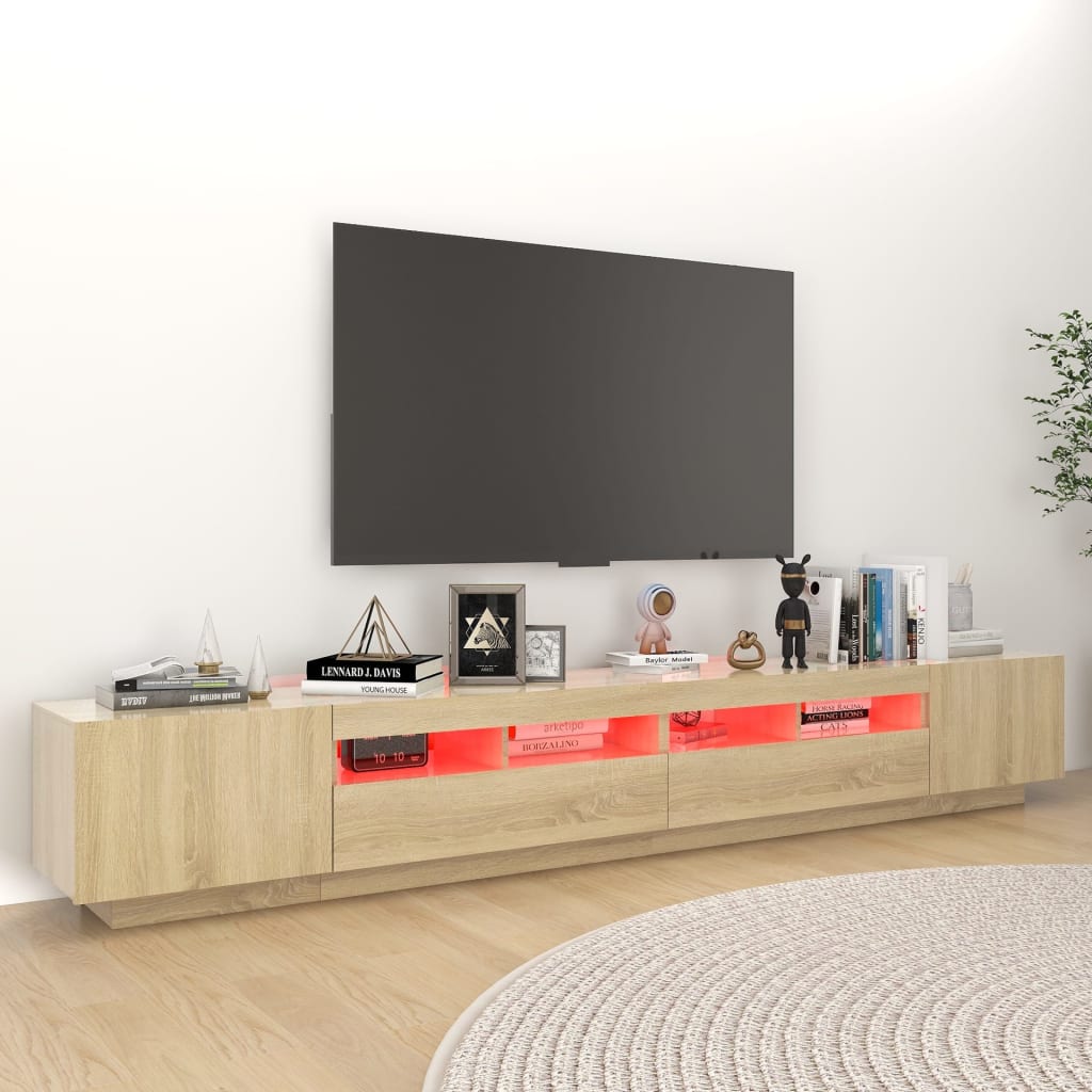 Tv-meubel met LED 260x35x40 cm bewerkt hout artisanaal eiken