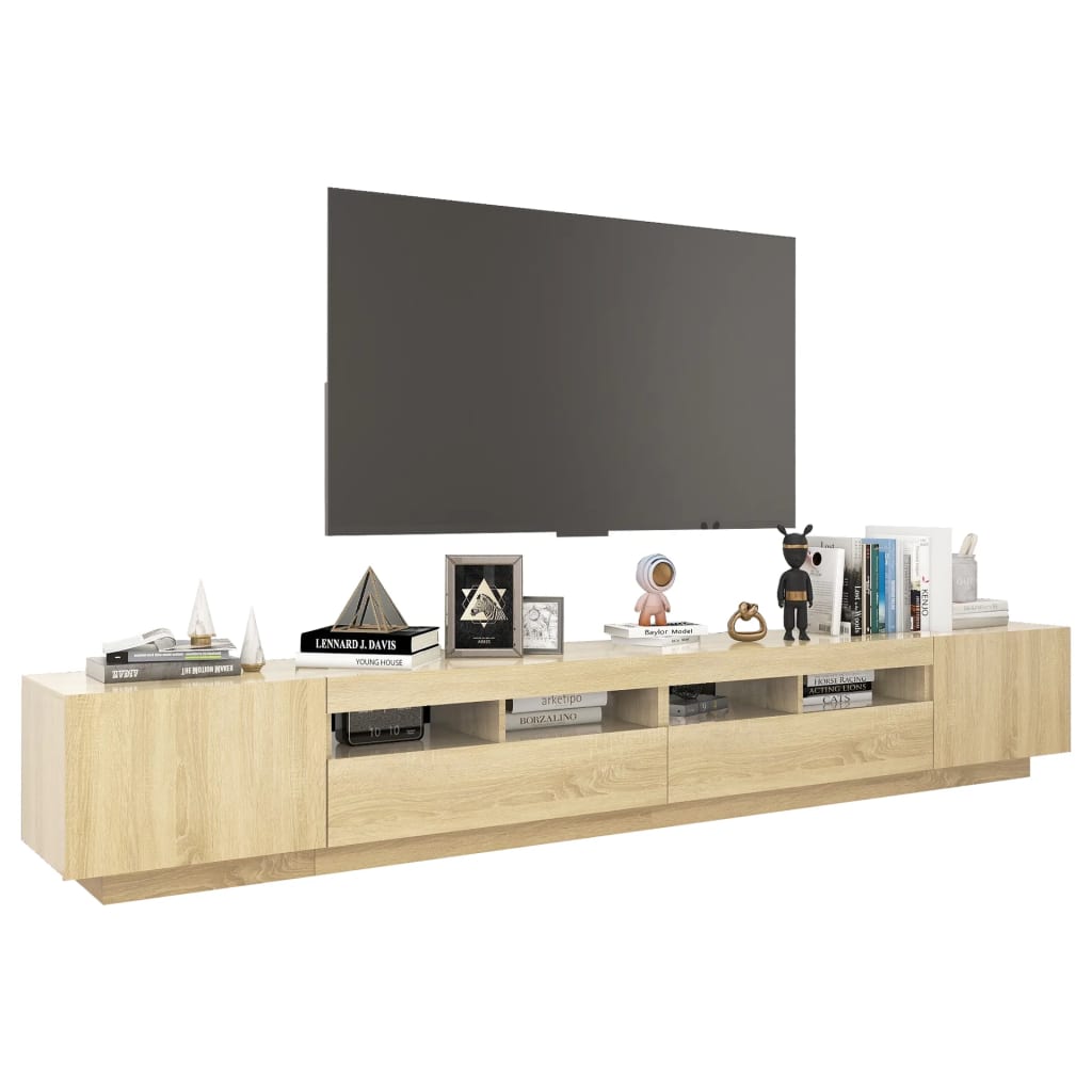 Tv-meubel met LED 260x35x40 cm bewerkt hout artisanaal eiken