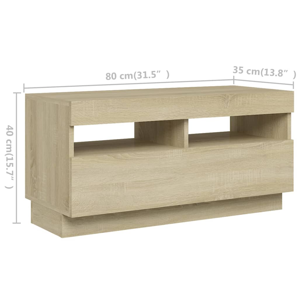 Tv-meubel met LED 260x35x40 cm bewerkt hout artisanaal eiken