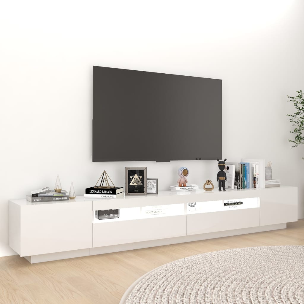 Tv-meubel met LED 260x35x40 cm bewerkt hout artisanaal eiken