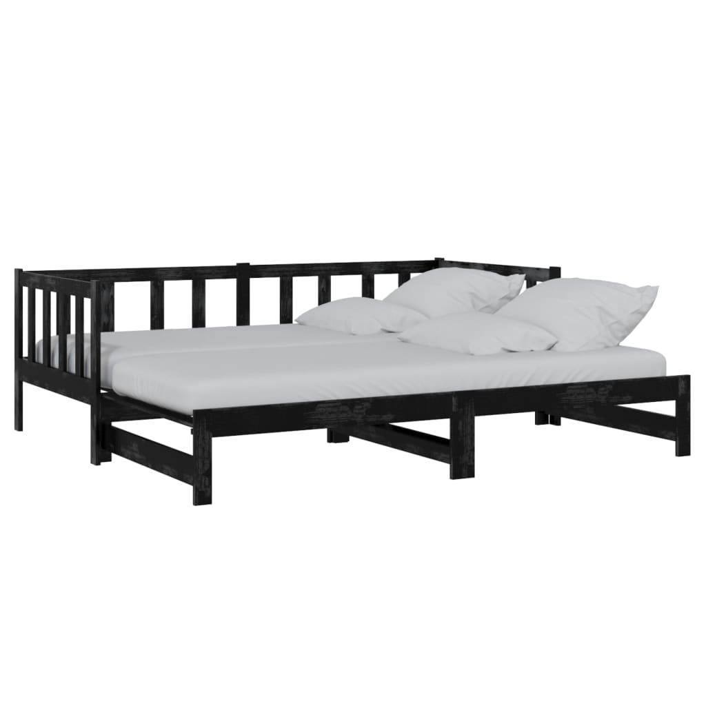 Canapé-lit extensible en pin massif noir 2x (90x200) cm