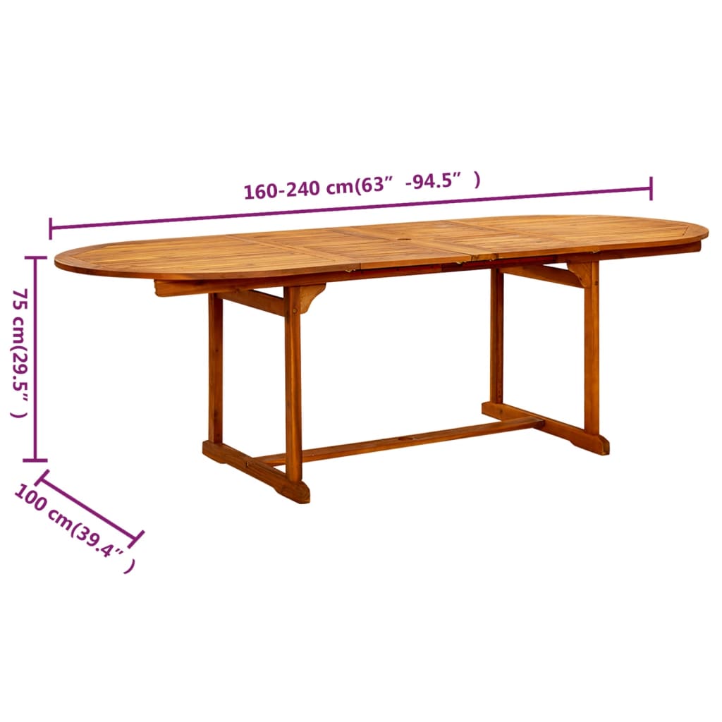 Table de jardin (160-240)x100x75 cm en bois d'acacia massif