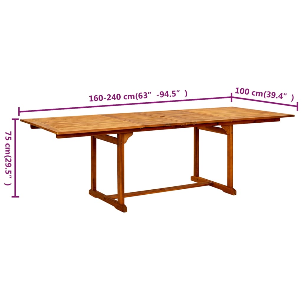 Table de jardin (160-240)x100x75 cm en bois d'acacia massif