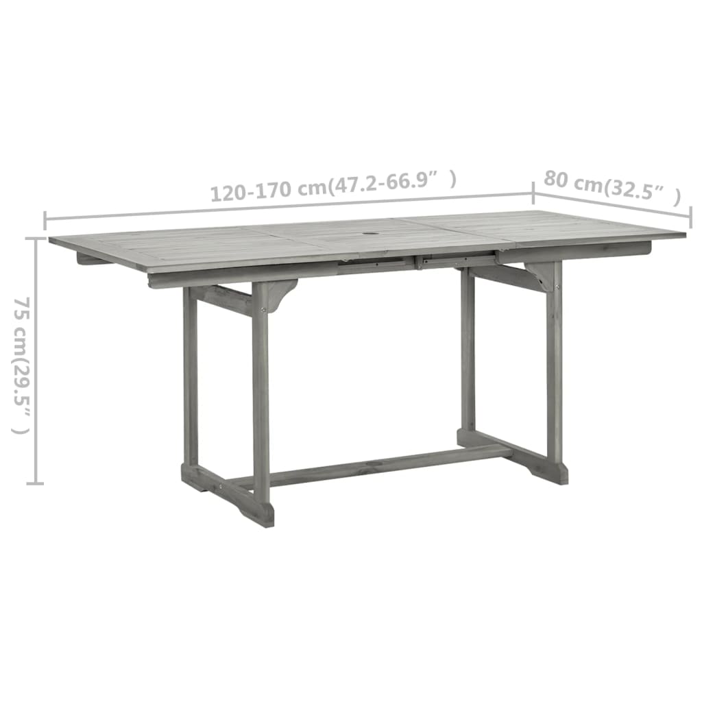 Table de jardin (120-170)x80x75 cm en bois d'acacia massif