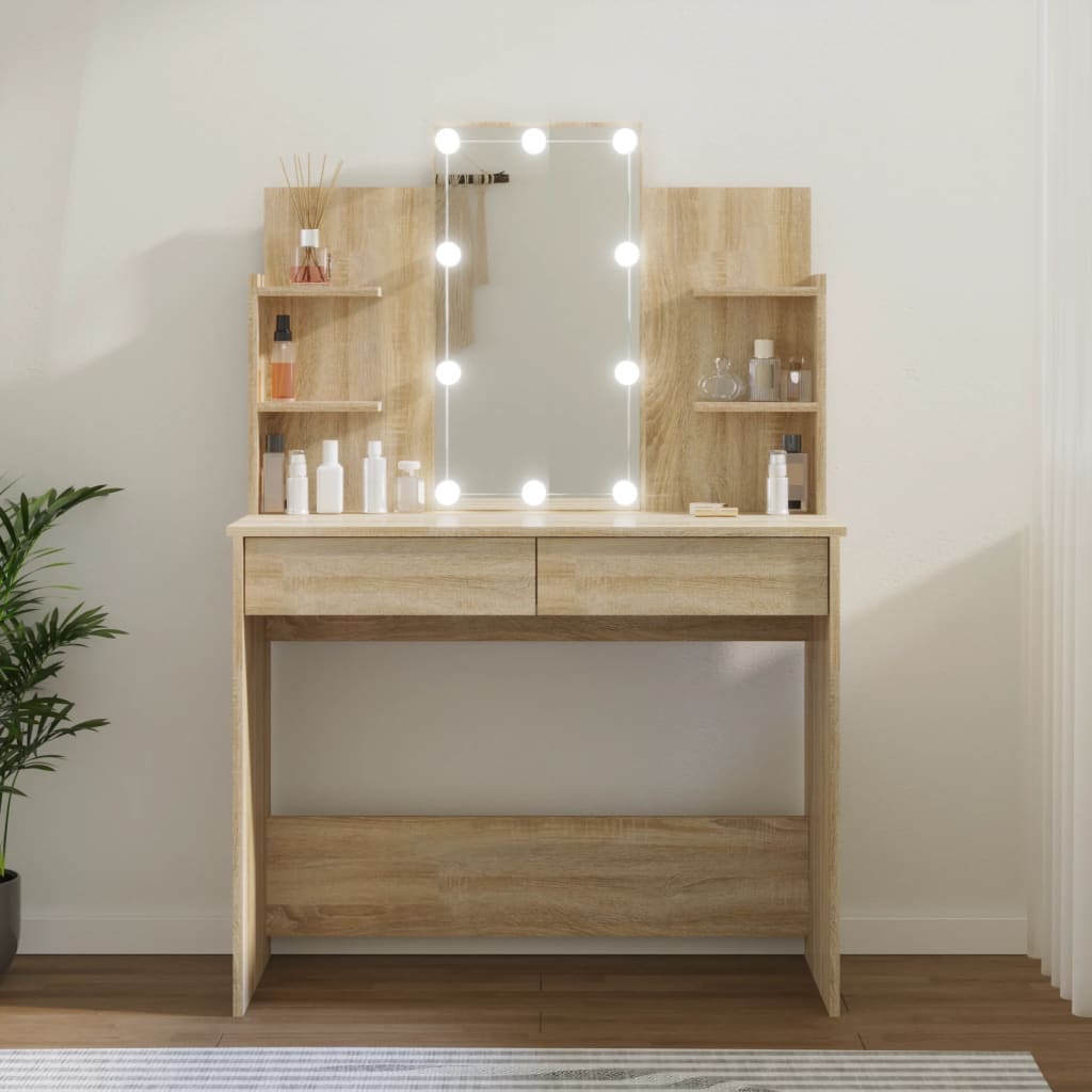 Kaptafel met LED-verlichting 96x40x142 cm eikenkleur