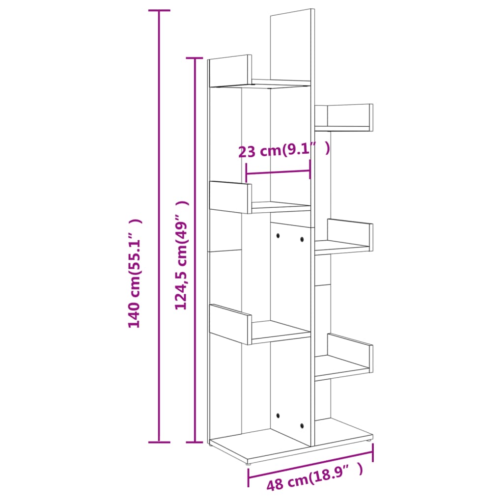 Bibliothèque 48x25,5x140 cm en bois travaillé