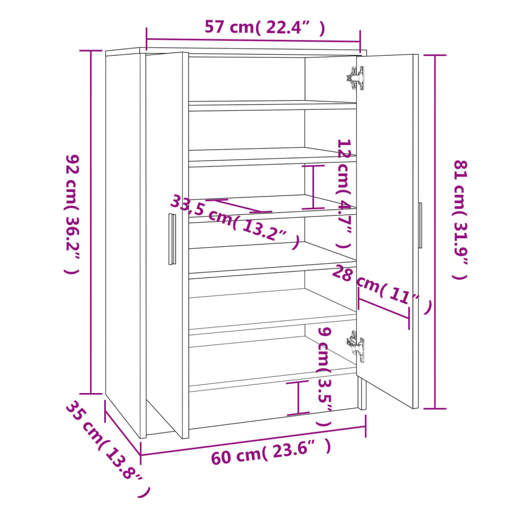 Schoenenkast 60x35x92 cm bewerkt hout eikenkleurig