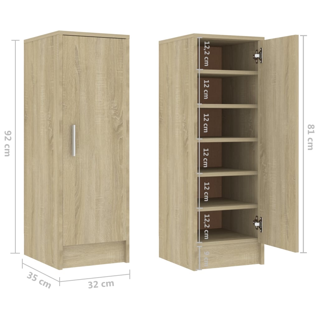 Schoenenkast 32x35x92 cm bewerkt hout eikenkleurig