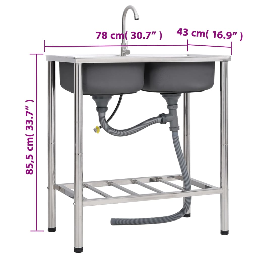 Évier de camping simple cuve avec robinet en acier inoxydable