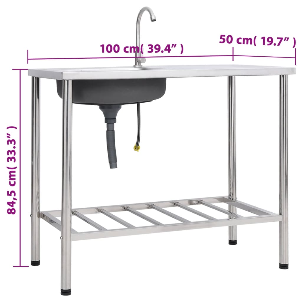 Évier de camping simple cuve avec robinet en acier inoxydable