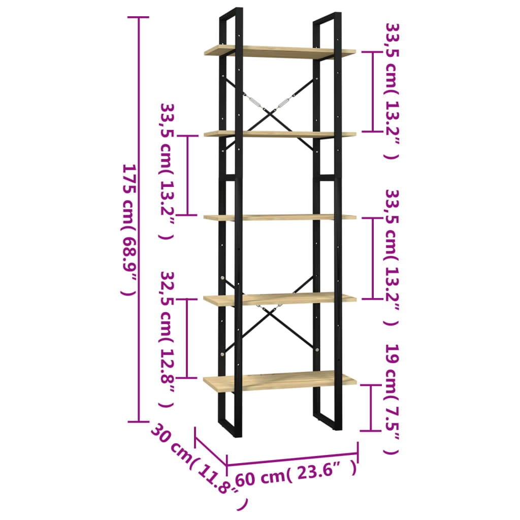 Boekenkast met 5 schappen 80x30x175 cm grenenhout