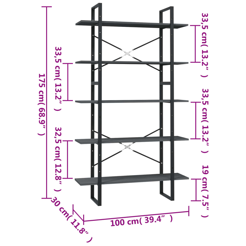 Boekenkast met 5 schappen 80x30x175 cm grenenhout