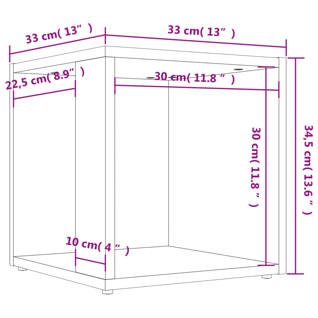 Bijzettafel 33x33x34,5 cm bewerkt hout eikenkleur