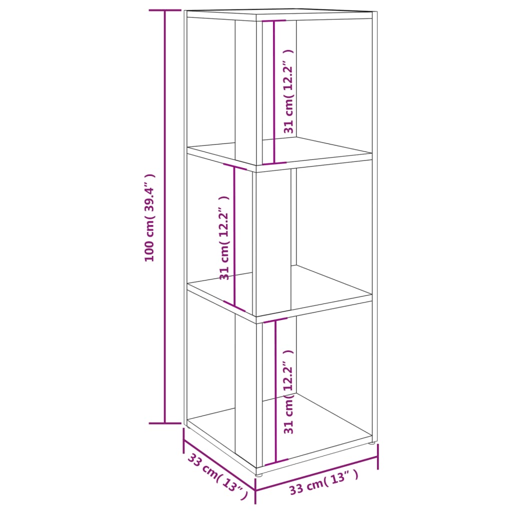 Hoekkast 33x33x132 cm bewerkt hout eikenkleurig