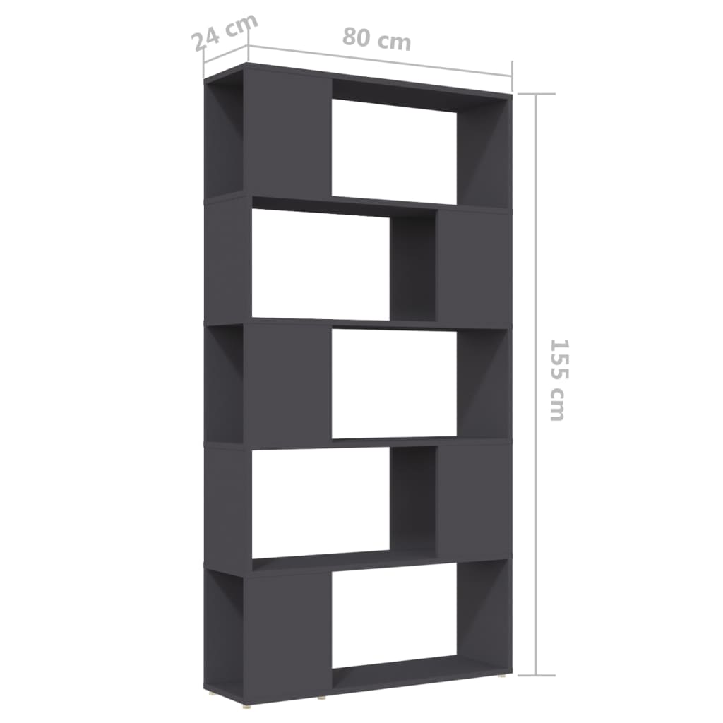 Boekenkast/kamerscherm 80x24x155 cm hout hoogglans zwart