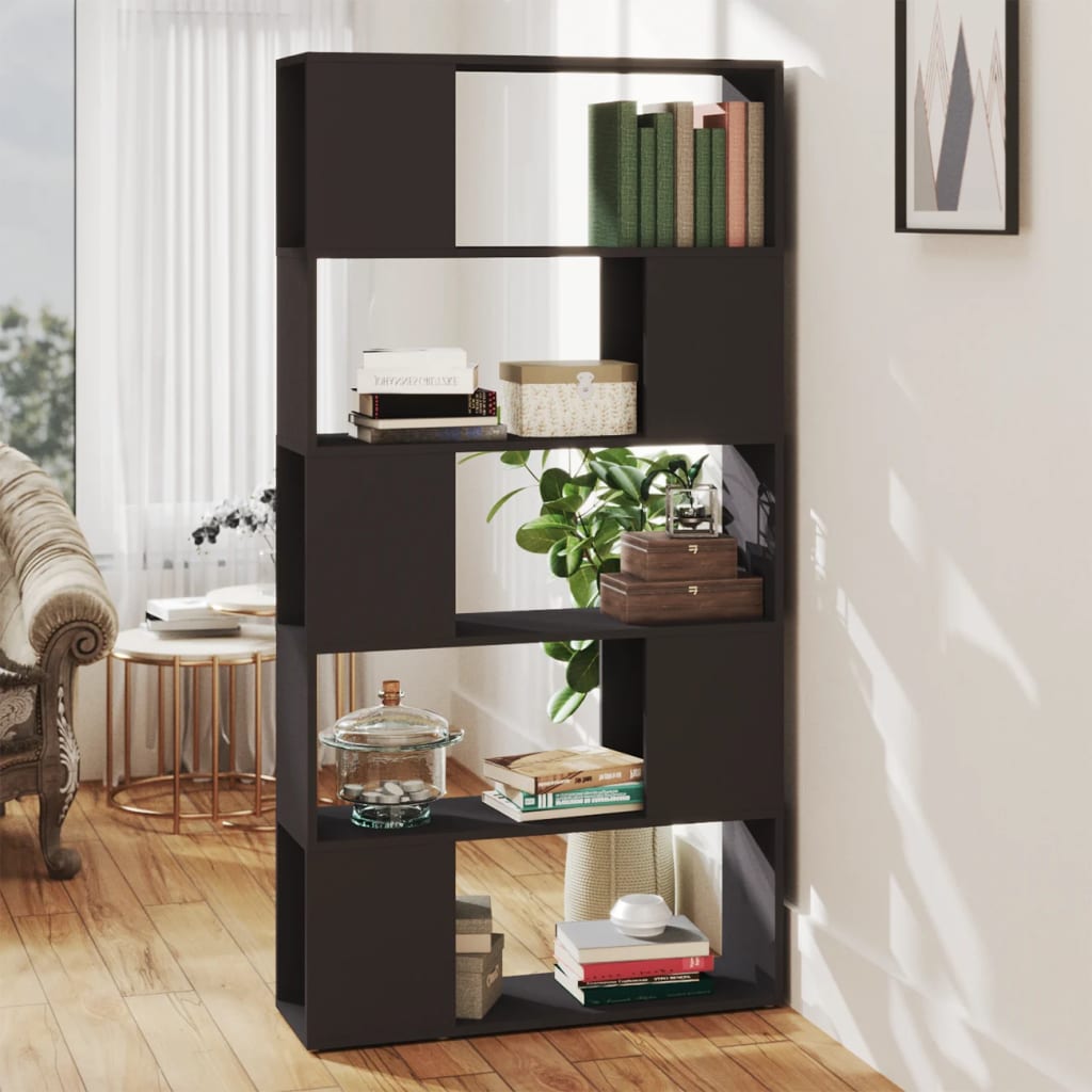 Boekenkast/kamerscherm 80x24x155 cm hout hoogglans zwart