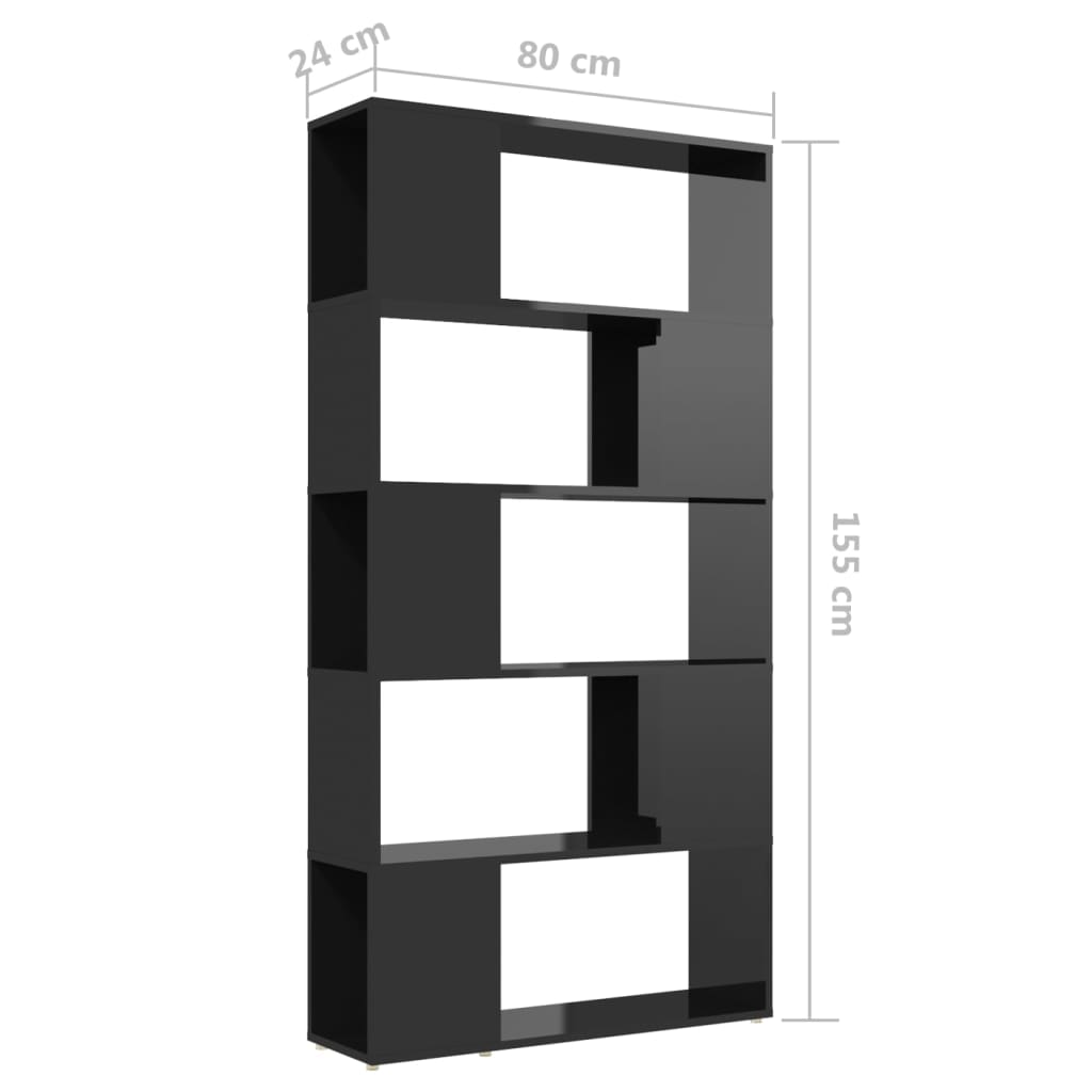 Bibliothèque/paravent 80x24x155 cm bois brillant noir