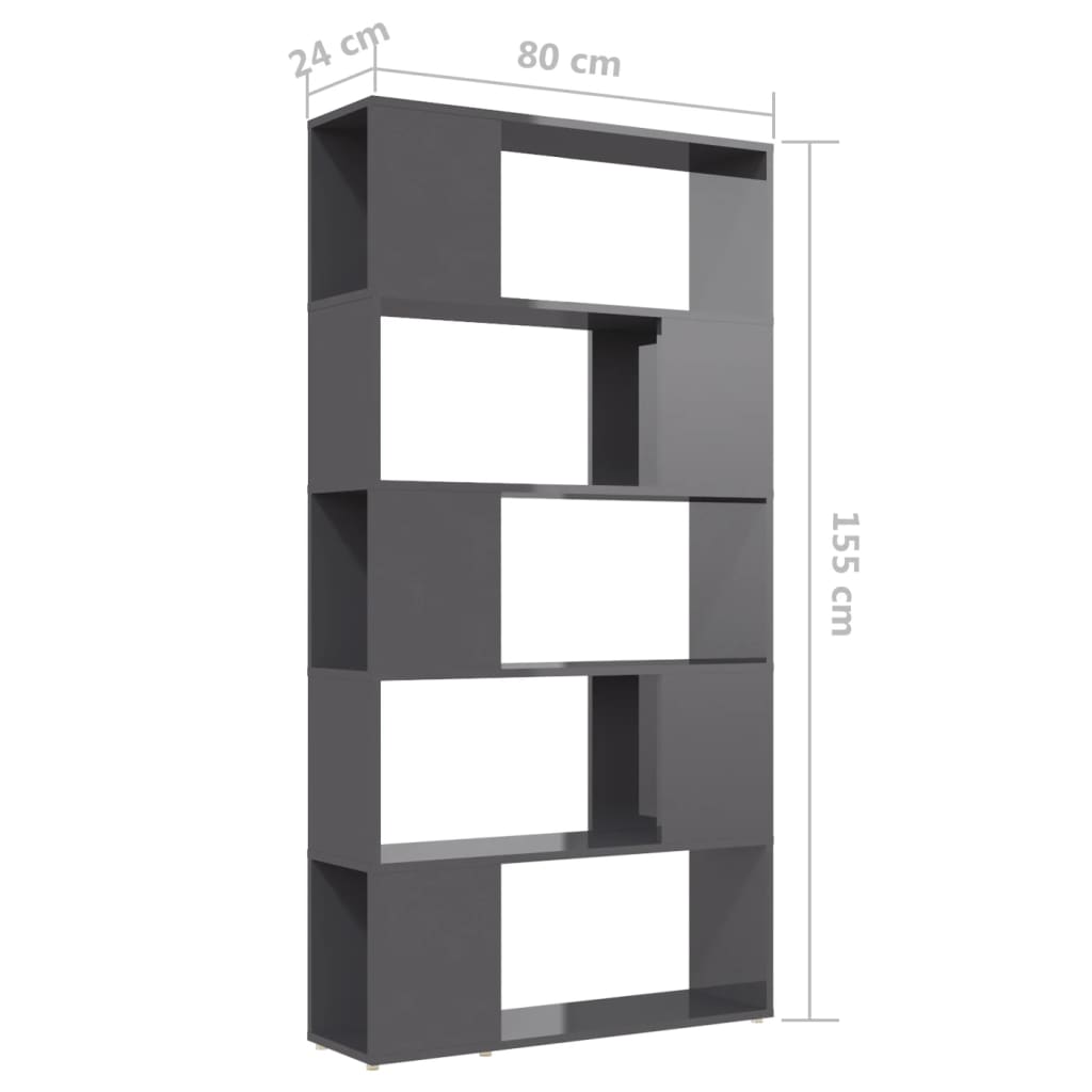 Boekenkast/kamerscherm 80x24x155 cm hout hoogglans zwart