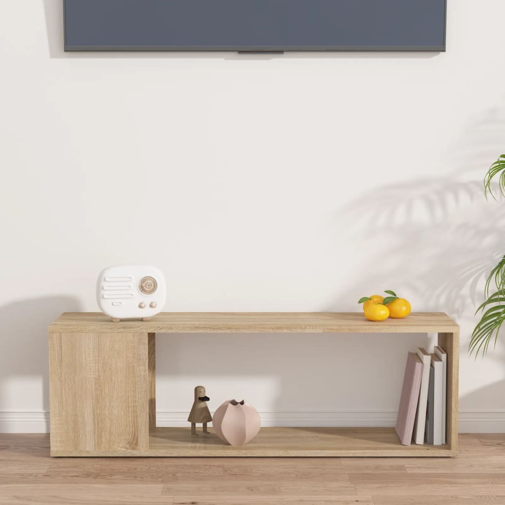 Meuble TV 100x24x32 cm ouvré en bois couleur chêne