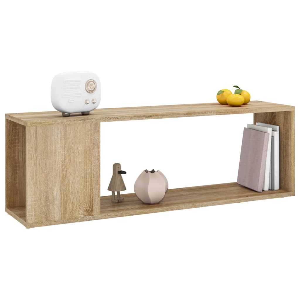 Meuble TV 100x24x32 cm ouvré en bois couleur chêne